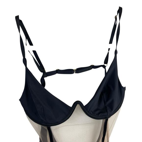 God Save Queens Scarlett Satin Mesh Panel Asymmetrical Dress Coverup Black Sz XS - Picture 3 of 12